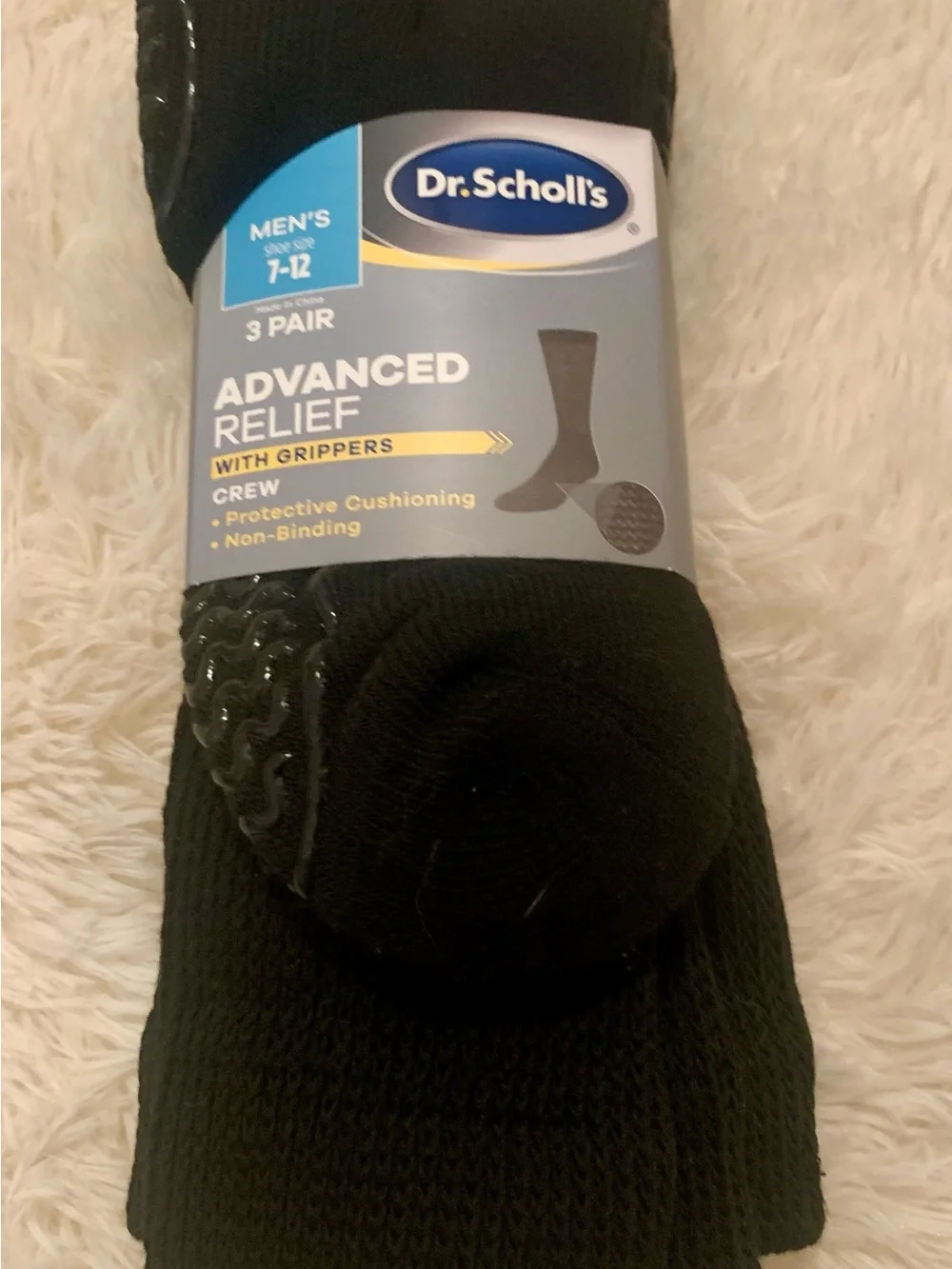 Dr. Scholl's Black Men's Crew Grip Athletic Socks - 3 Pair